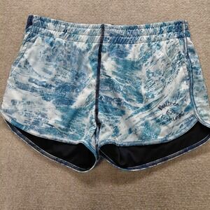 Reel Tree Fishing Womens SMALL  Blue Water Ripple Marble Swim Shorts Pockets